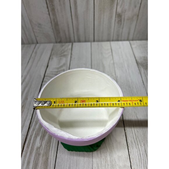 Vintage Ceramic Bunny Easter Rabbit Laying On Purple Egg Trinket Box Big Eye - Picture 8 of 8